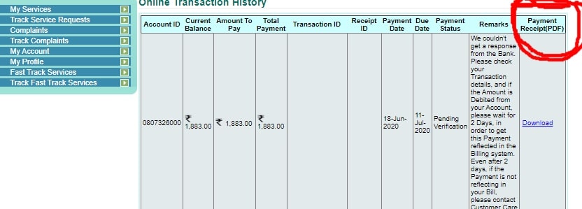 Can I download a Bescom bill receipt online?