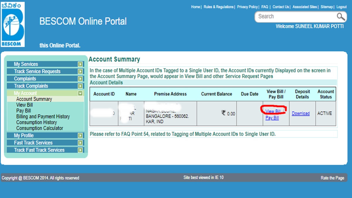 Bescom Online bill download