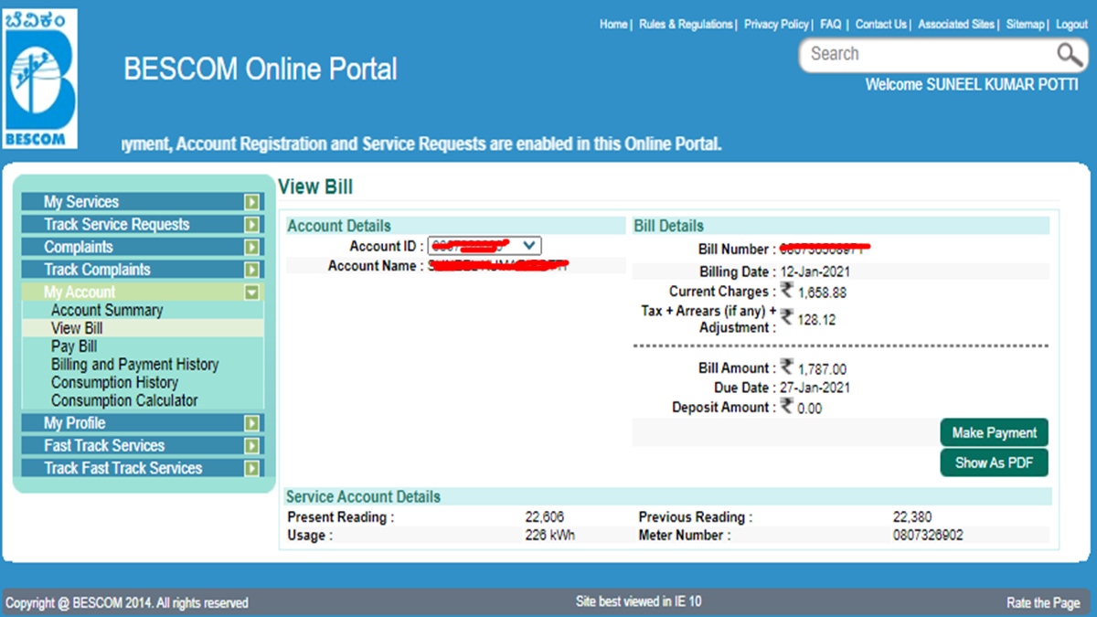 Bescom bill download