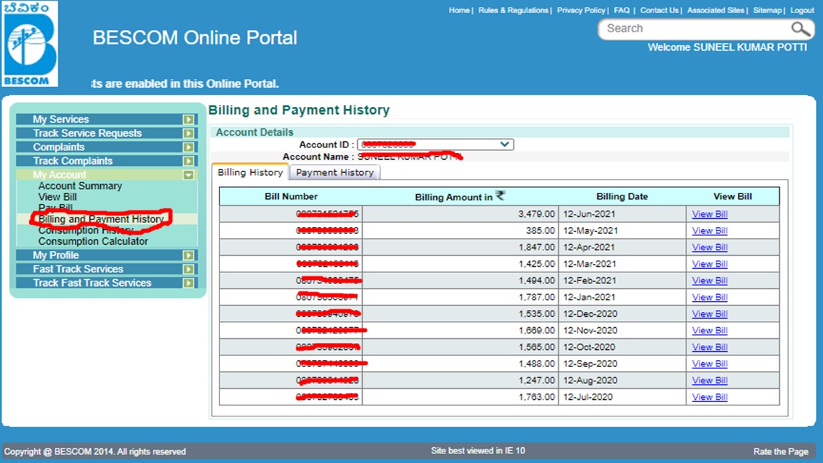 BESCOM bill download online