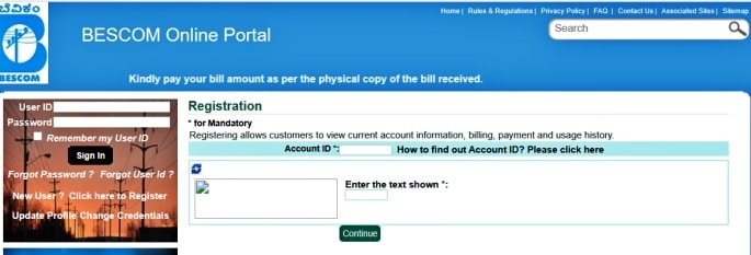 BESCOM Online Bill Payment Registration