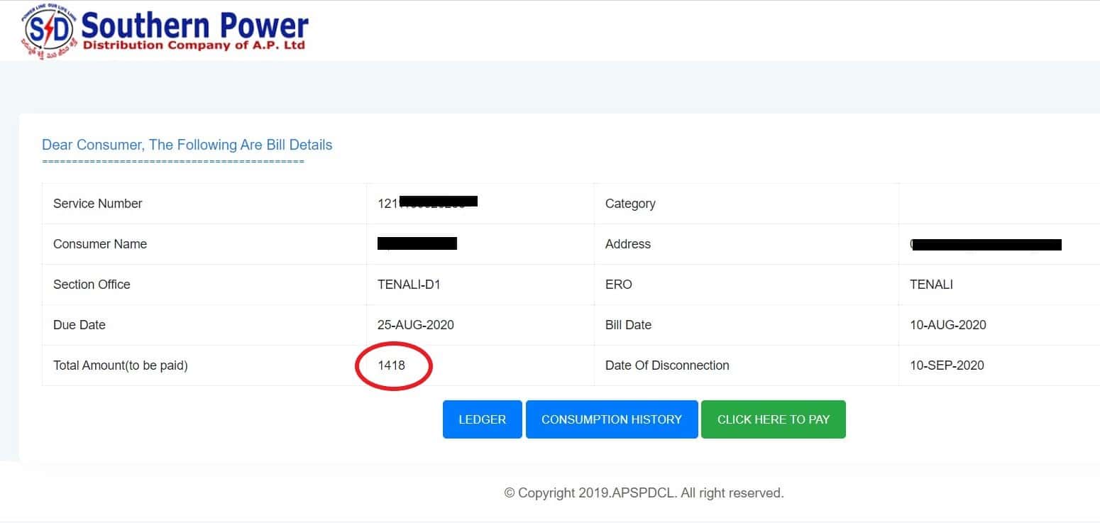 APSPDCL bill status