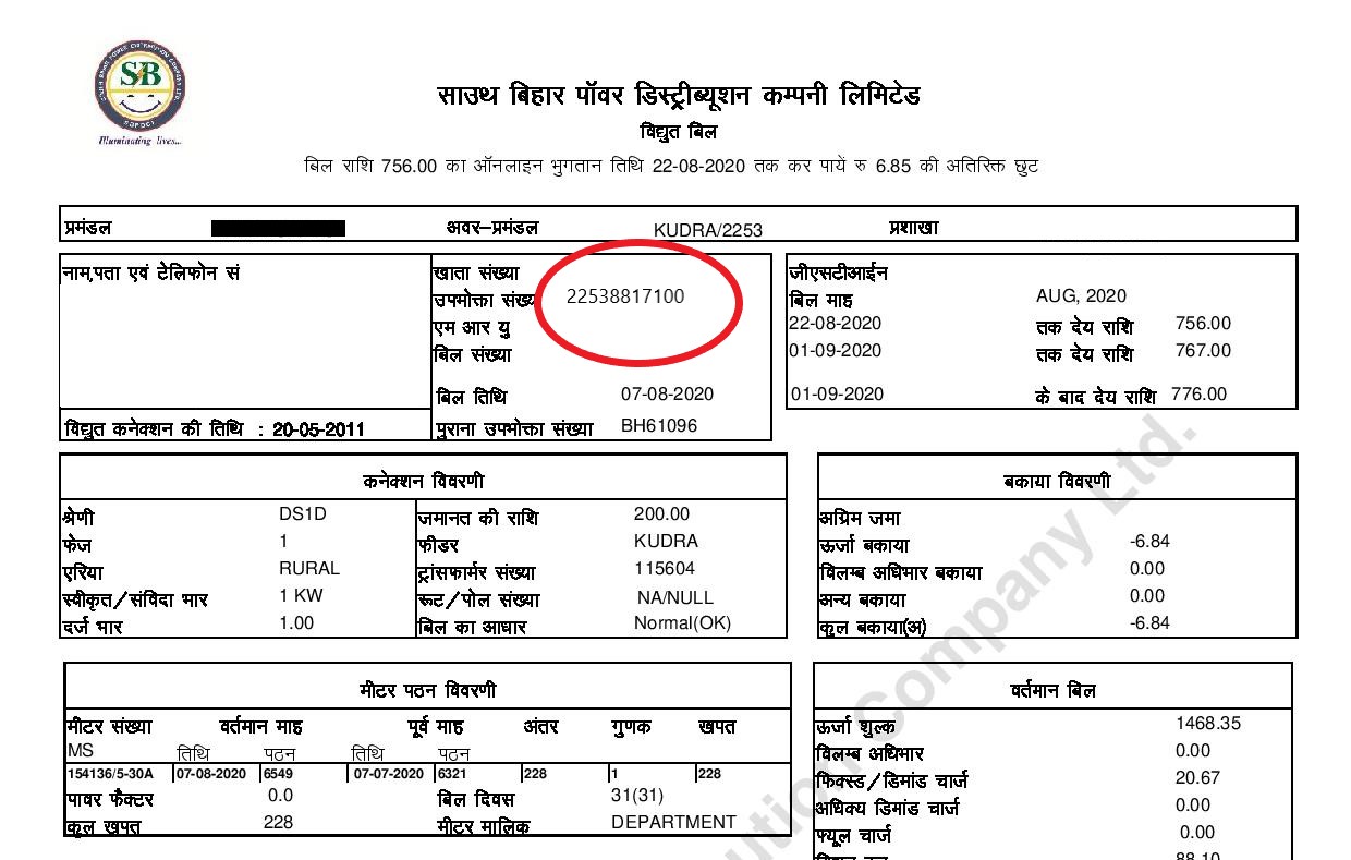 SBPDCL Consumer Number