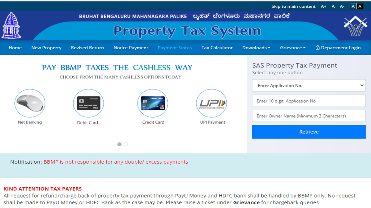 BBMP Property Tax Payment Online Download Receipts, Status