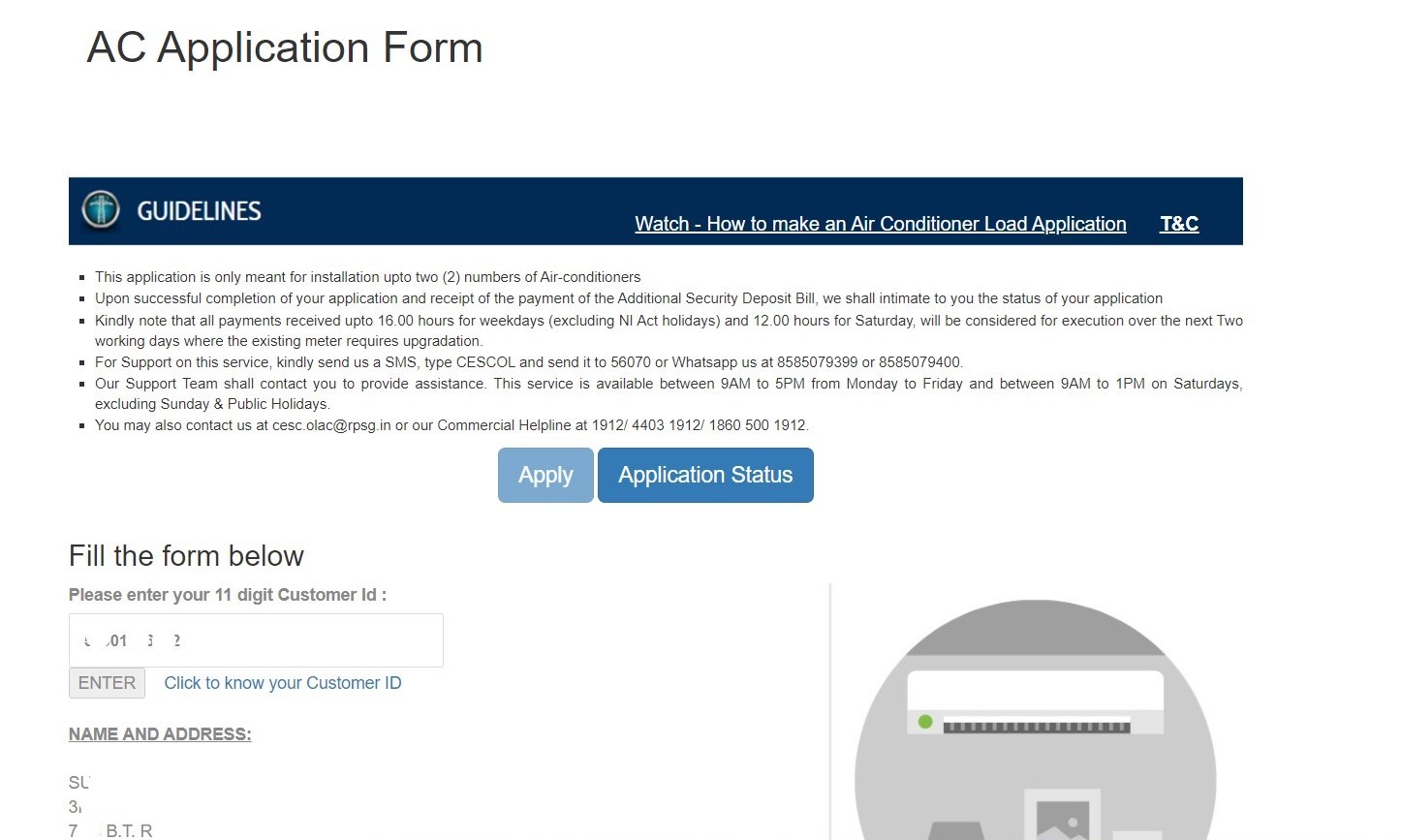 CESC AC application online