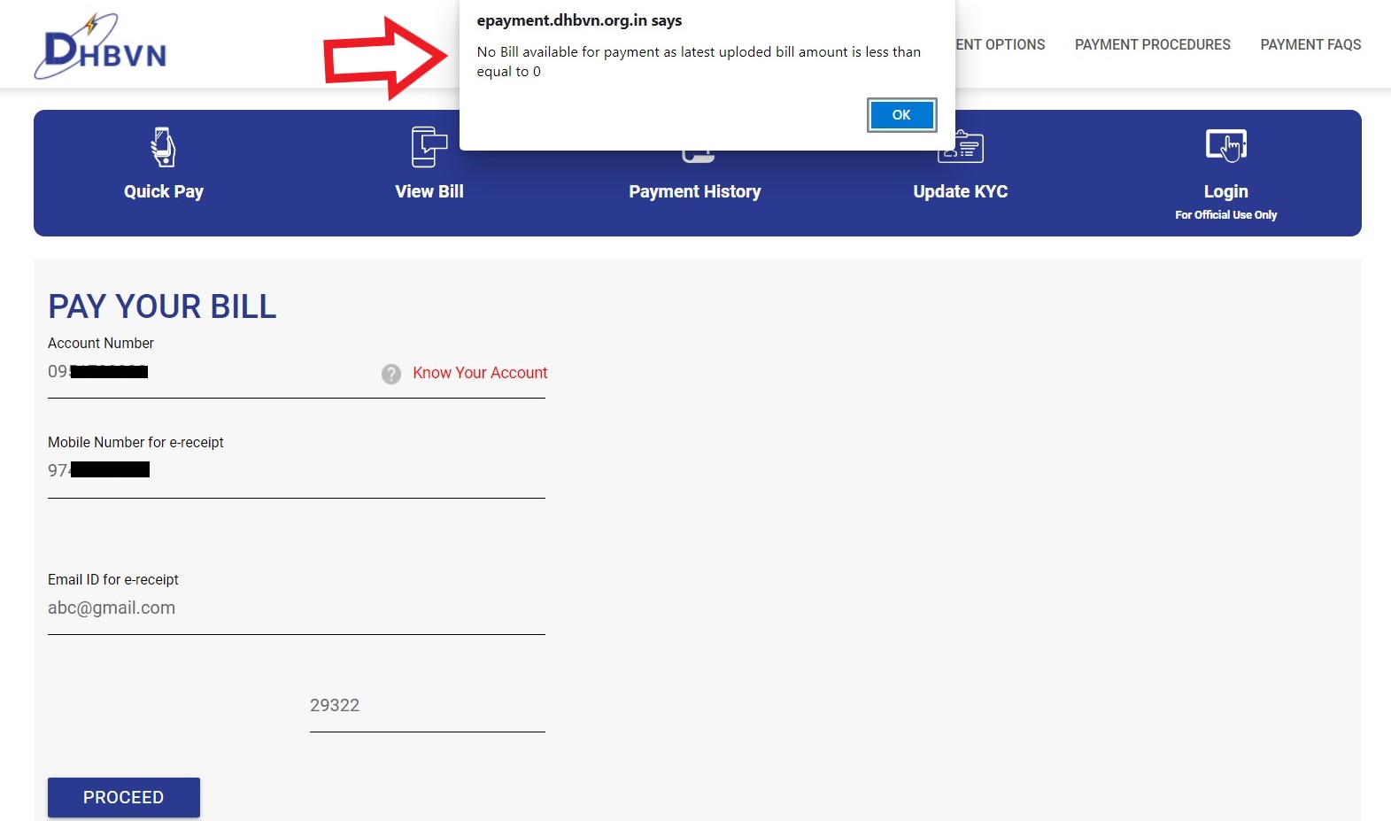 check my DHBVN bill status