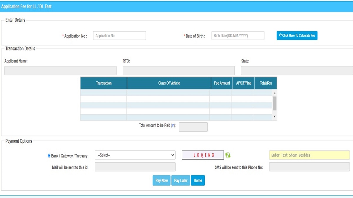 Sarathi Parivahan DL fees