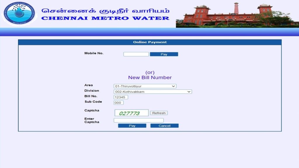 Chennai Water Tax Online Payment CMWSSB Metro Water