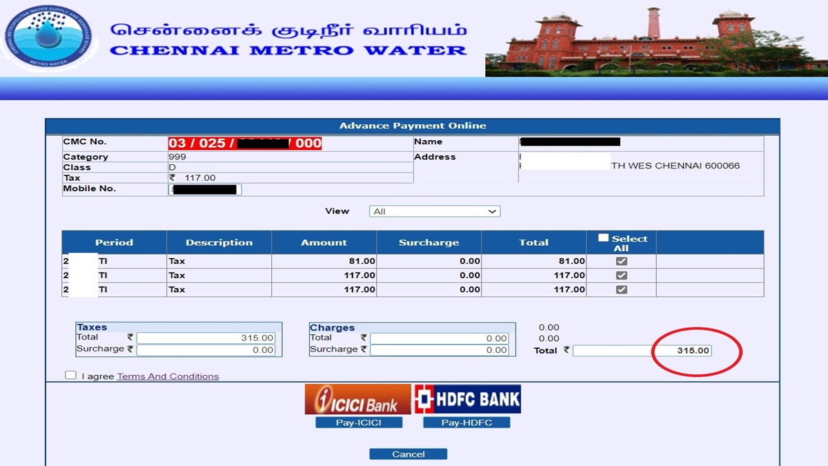 Chennai Water Tax 