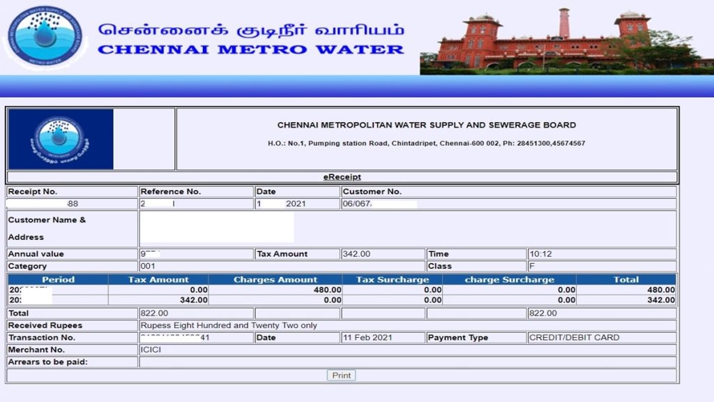Chennai Water Tax Online Payment CMWSSB Metro Water