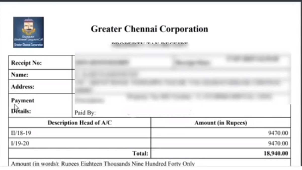 Chennai property tax receipt