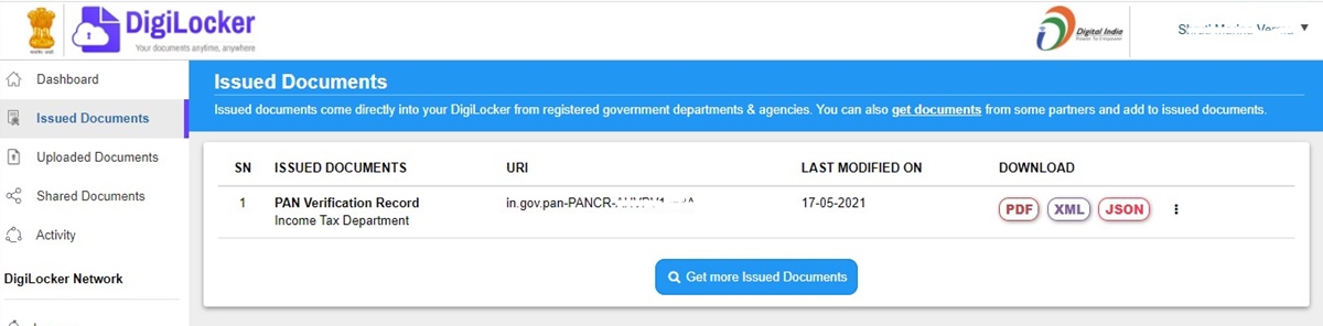 DigiLocker pan card verified