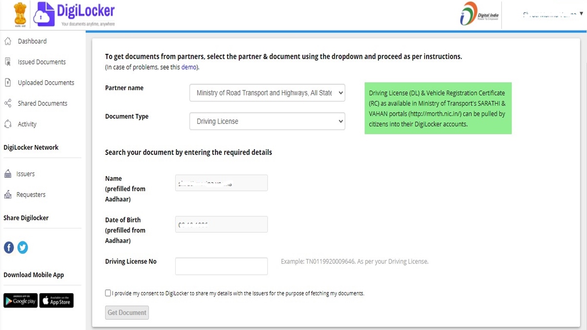 DigiLocker driving license