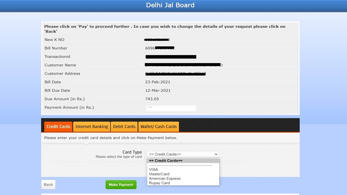 Delhi Jal Board bill payment