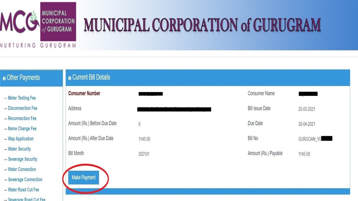 MCG water bill payment