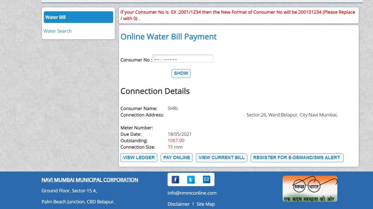 NMMC Water Bill