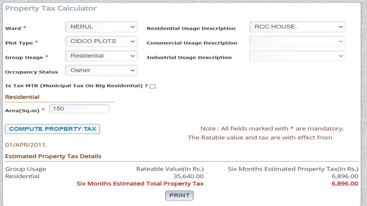 NMMC property tax calculator