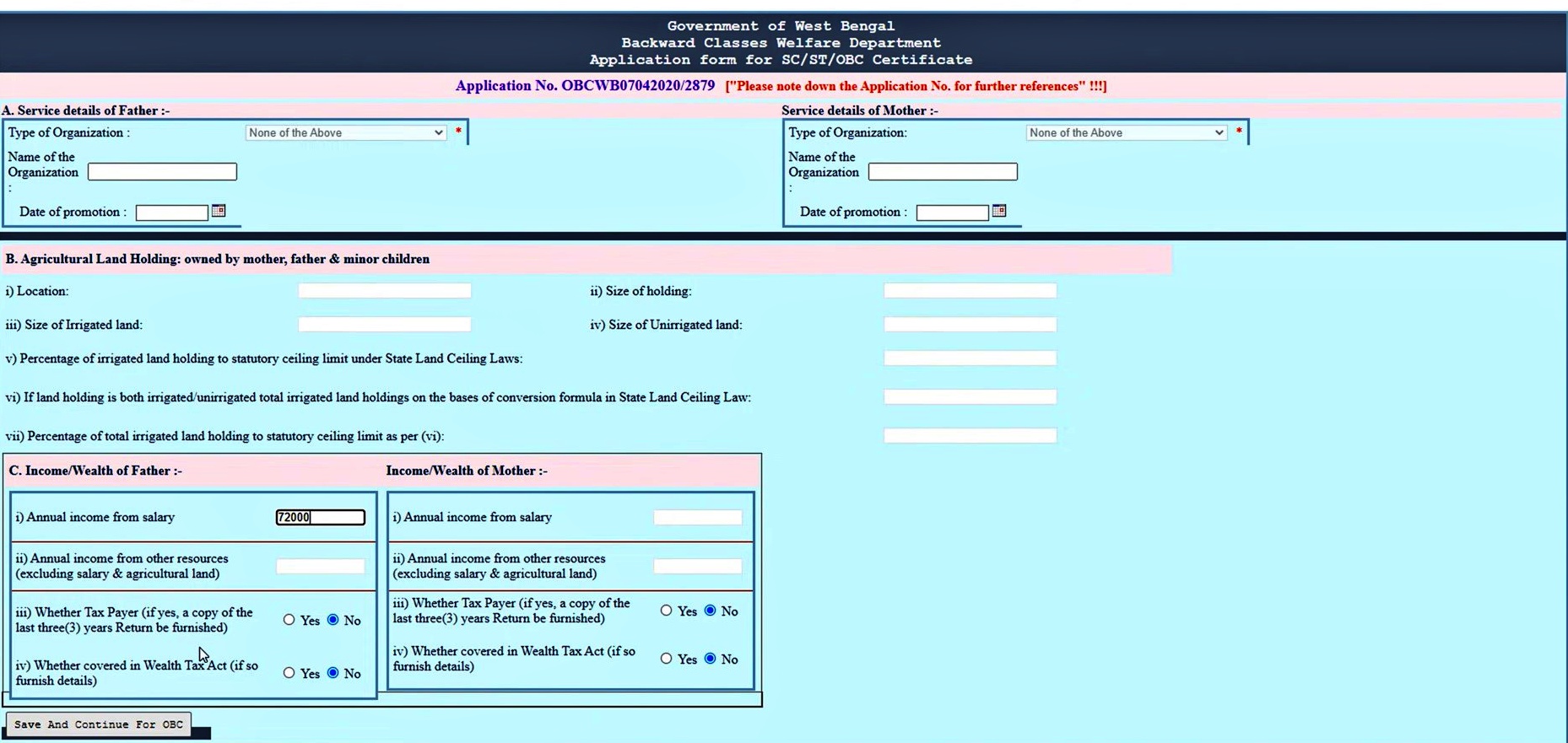 WB Caste Certificate