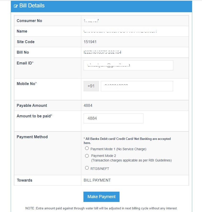 HSVP Water Bill Payment, HUDA Water Bill