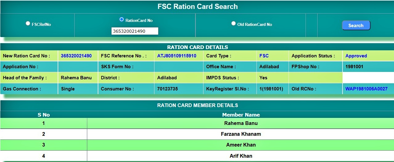 TS ration card