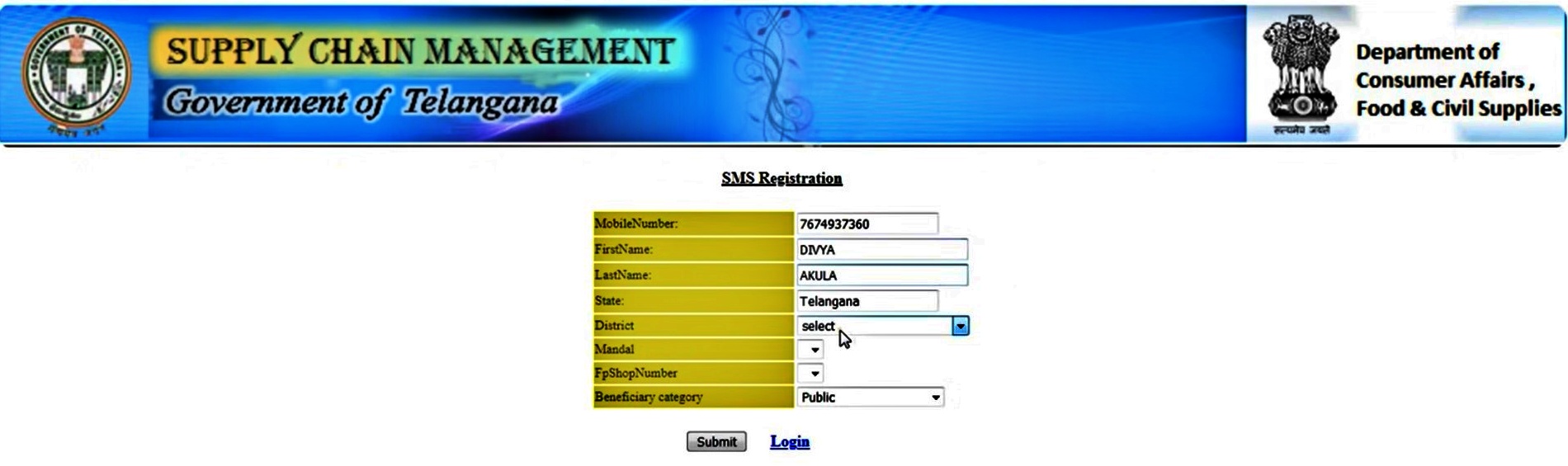 link mobile number to ration card in Telangana