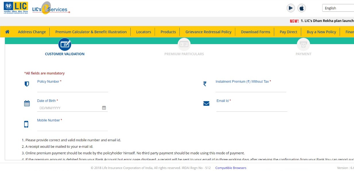 LIC online payment of premium