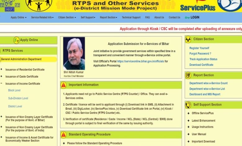 Income certificate in Bihar