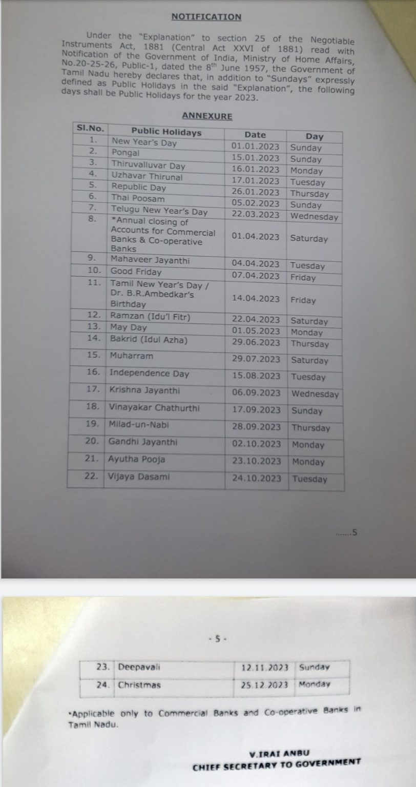 Tamil Nadu Government Holidays 2023: Chennai Holidays, TN