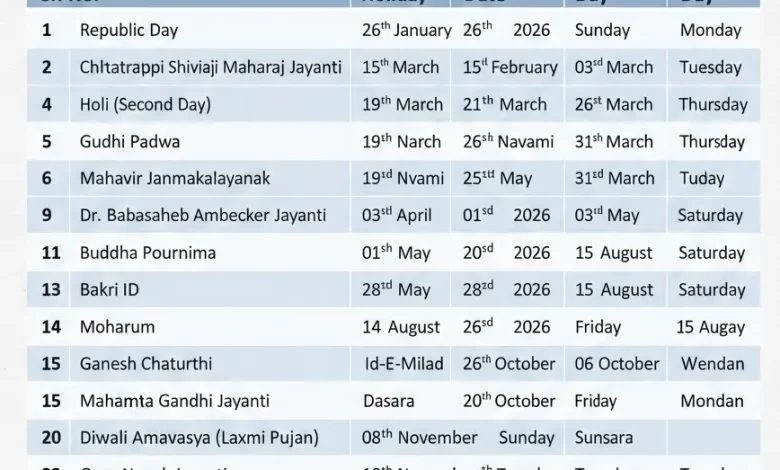 Maharashtra Holidays 2026, Bank Holidays In Maharashtra 2026