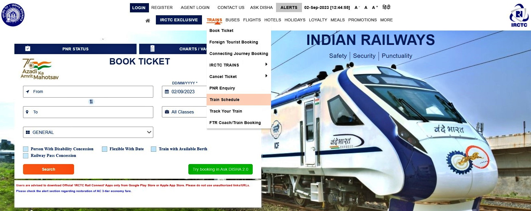 IRCTC trains schedule