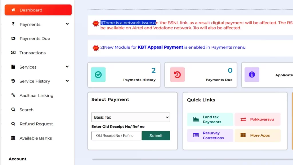 Kerala land tax payment online