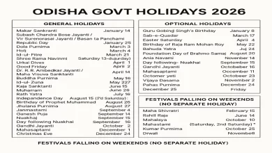 Odisha Govt Holidays 2026, Odisha Government Holidays 2026