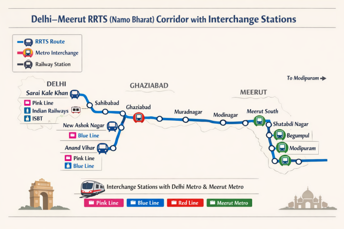 Delhi to Meerut Metro Interchange Stations