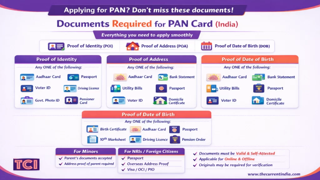 PAN Card Document Checklist infographic