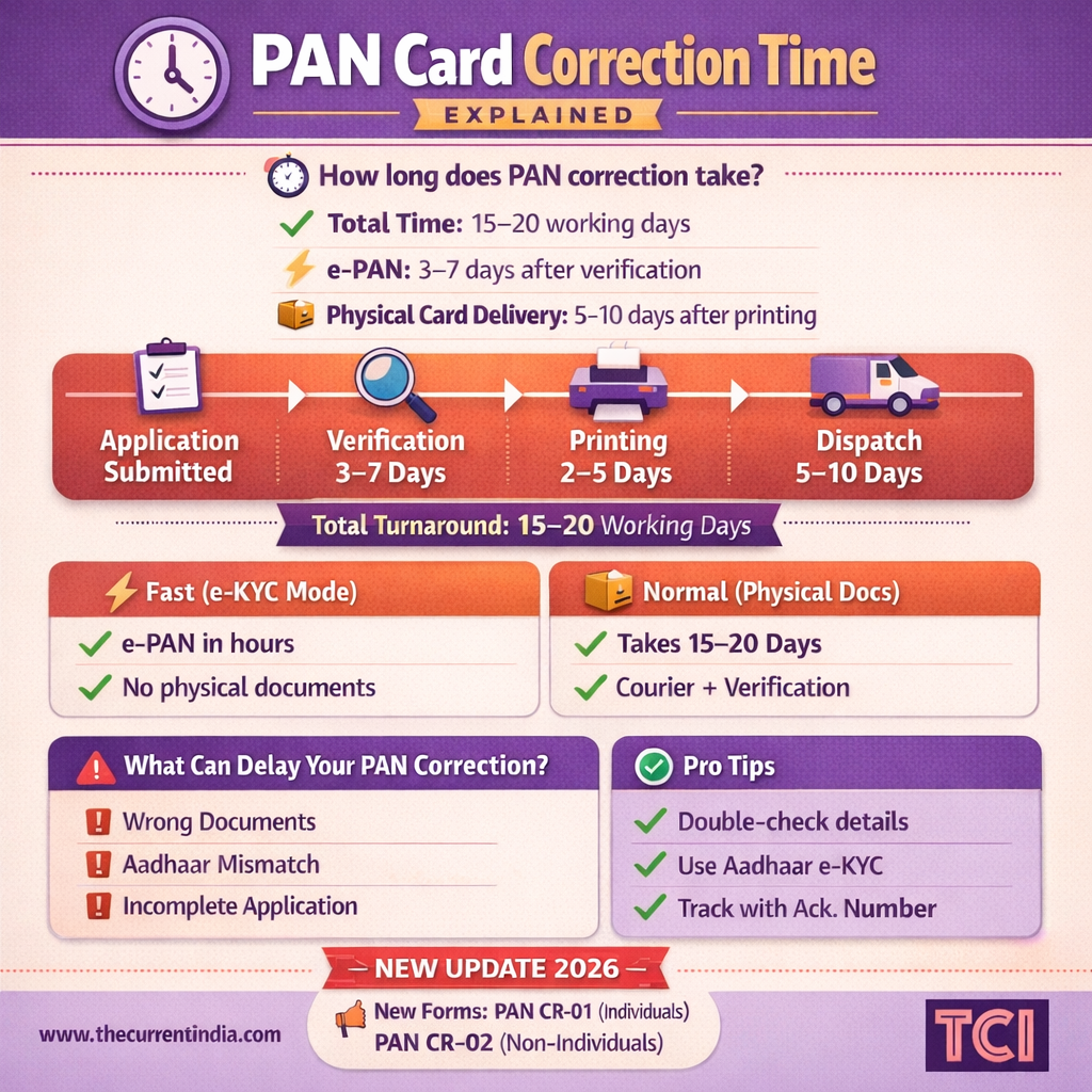 PAN card correction time infographic gudie